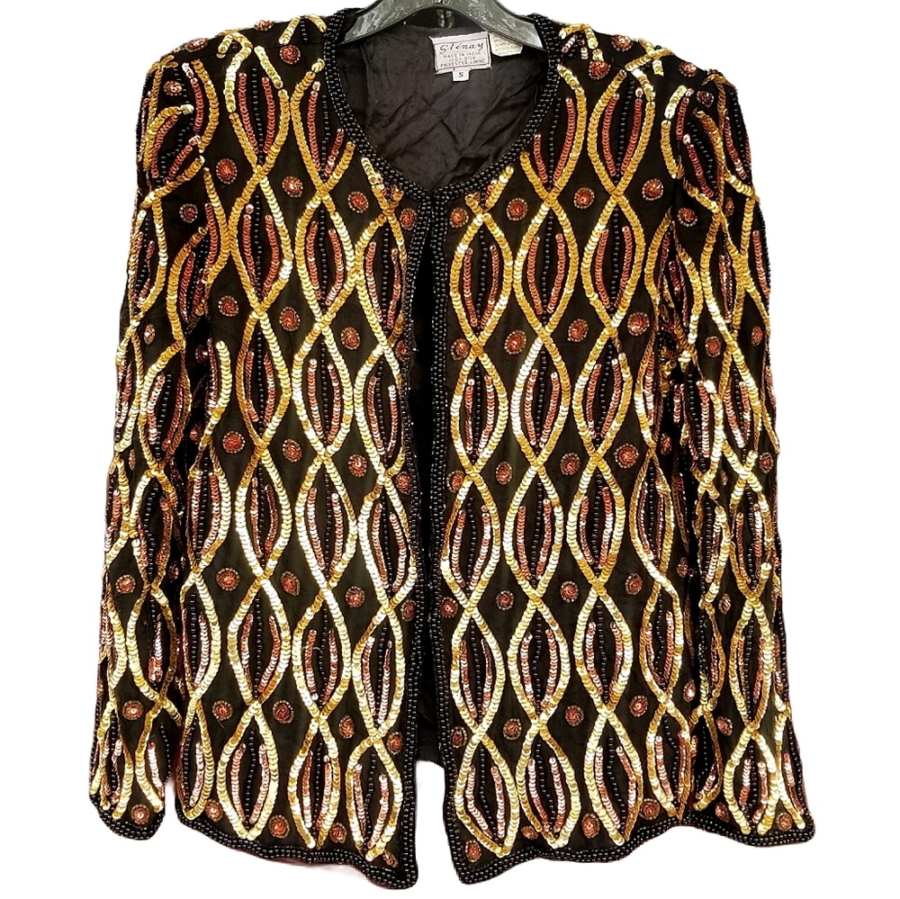 Vintage 80s  black and gold sequined top/jacket
